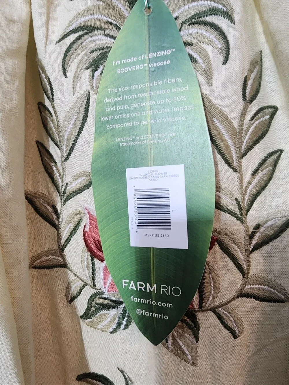 FARM Rio Cream Maxi Dress with Tropical Floral Panel and Rope Ties